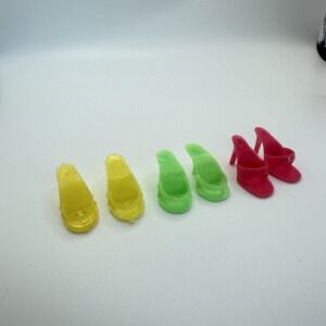 VTG Barbie Doll Shoes Open Toe Heels Mules 3 Pairs Yellow Green Red Clone